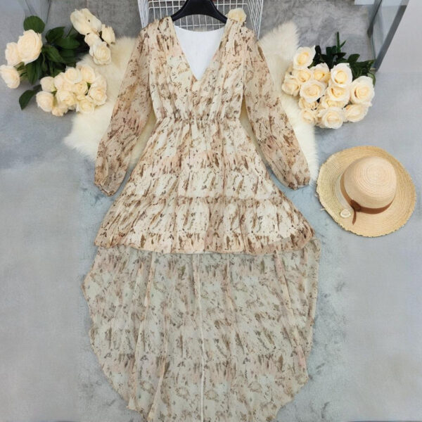 Boho V-Neck Printed Long Sleeve Dress