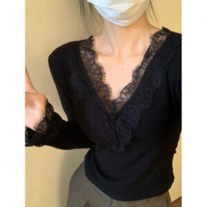Lace-Trim V-Neck Stretch Thermal Long-Sleeve Base Layer Top (Women)