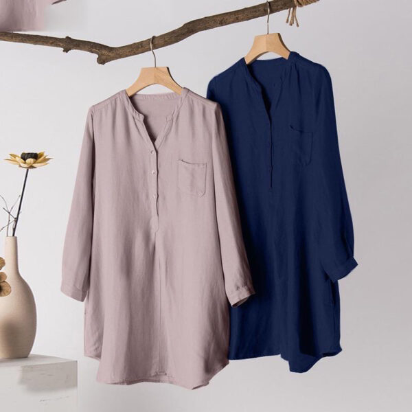 Loose V-Neck Three-Button Pullover Shirt